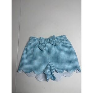 Bonnie Jean Girls Blue Gingham Shorts Size 5 Elastic Waist Bow Scallops Hem Trim